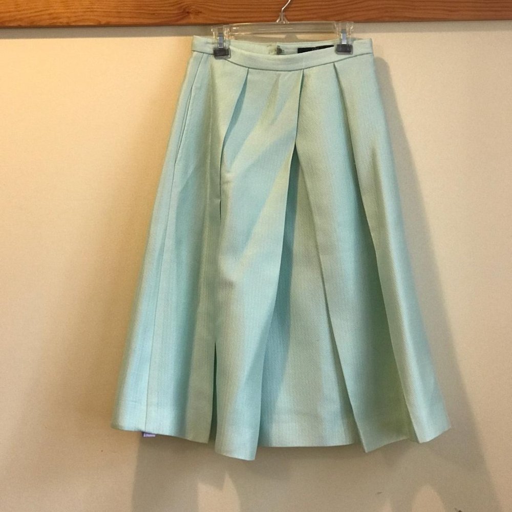 Tibi Simona Mint Jacquard Pleated Skirt